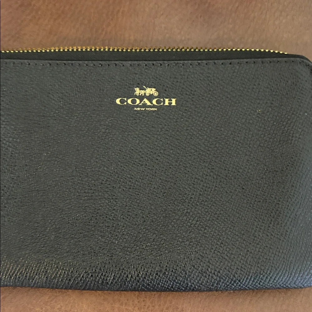 Coach Black Leather Wristlet with Gold‎ Details